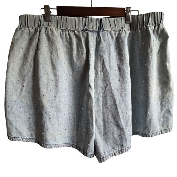 Good American Shorts Denim Dolly Crystal Rhinestone Pull-On Plus Size 3 L 12/14 - Picture 3 of 7
